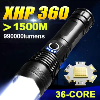 Перезаряжаемый фонарик XHP360, супер яркий тактический фонарь, ультра мощный светодиодный фонарь, мощные светодиодные фонари с usb-зарядкой
