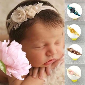 Повязка на голову для детской фотографии, Мягкий удобный реквизит для фотосессии новорожденных, Милые ленты для волос для новорожденных девочек, Элегантный головной убор с цветочным узором