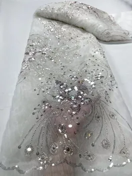 роскошная кружевная ткань из бисера tissu perle et cristal французское сетчатое кружево свадебная ткань кружевная ткань с блестками 2023 высокое качество 5 ярдов