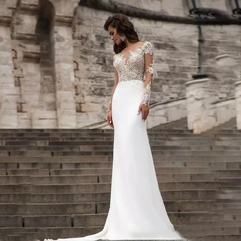 Свадьба в стиле Русалки, сексуальное свадебное платье на пуговицах сзади с длинными рукавами, атласное богемное свадебное платье, кружевное пляжное платье по индивидуальному заказу, элегантное платье De