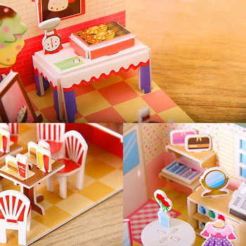 Сделай сам Бумажный Кукольный Домик с мебелью Миниатюрный Магазин Игрушек Для детей Девочка Мальчик Для игрушек Подарки на День Рождения