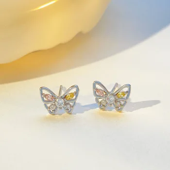Серебристый цвет Модные Простые серьги-гвоздики для предотвращения аллергии, очаровательные женские креативные украшения с кристаллами-бабочками для вечеринок 2023, Новый подарок