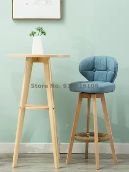 Скандинавский современный простой барный стул бытовой ретро стульчик для кормления вращающийся барный стул из массива дерева со спинкой высокий табурет