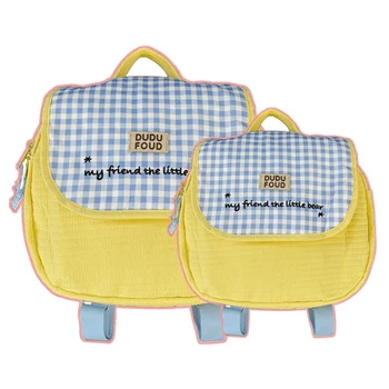 Стеганая школьная сумка большой вместимости, женская желтая сумка для рюкзака, регулируемый ремень контрастного цвета, симпатичная сумка через плечо для учебы в магазине