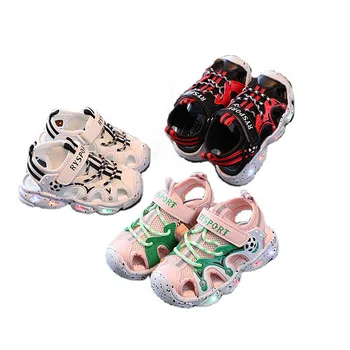Студенческие летние детские пляжные сандалии со светодиодной подсветкой, легкие детские сандалии для девочек и мальчиков, детская обувь с мягкой подошвой, Светящаяся обувь для малышей
