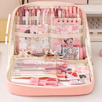 Сумка для карандашей большой емкости, Розовая Эстетичная Школьная коробка для карандашей, Канцелярские принадлежности, Пенал на молнии, сумка для карандашей, школьные принадлежности