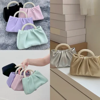 Французская плиссированная маленькая сумка 2023 senior sense fairy pearl маленькая сумочка с легким ветром, косая сумка через плечо, облачная сумка, женские сумки класса люкс