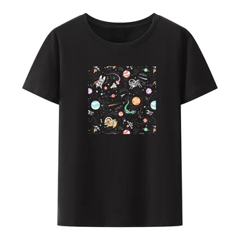 Футболка с изображением космических питомцев, забавная футболка с принтом, дышащие топы, Летняя одежда для мужчин, Футболки с креативным рисунком для отдыха.