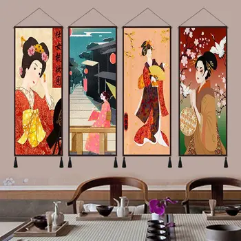 Японская леди Холст Настенная живопись Плакаты с персонажами и принты Украшение дома для гостиной спальни Эстетические гобелены
